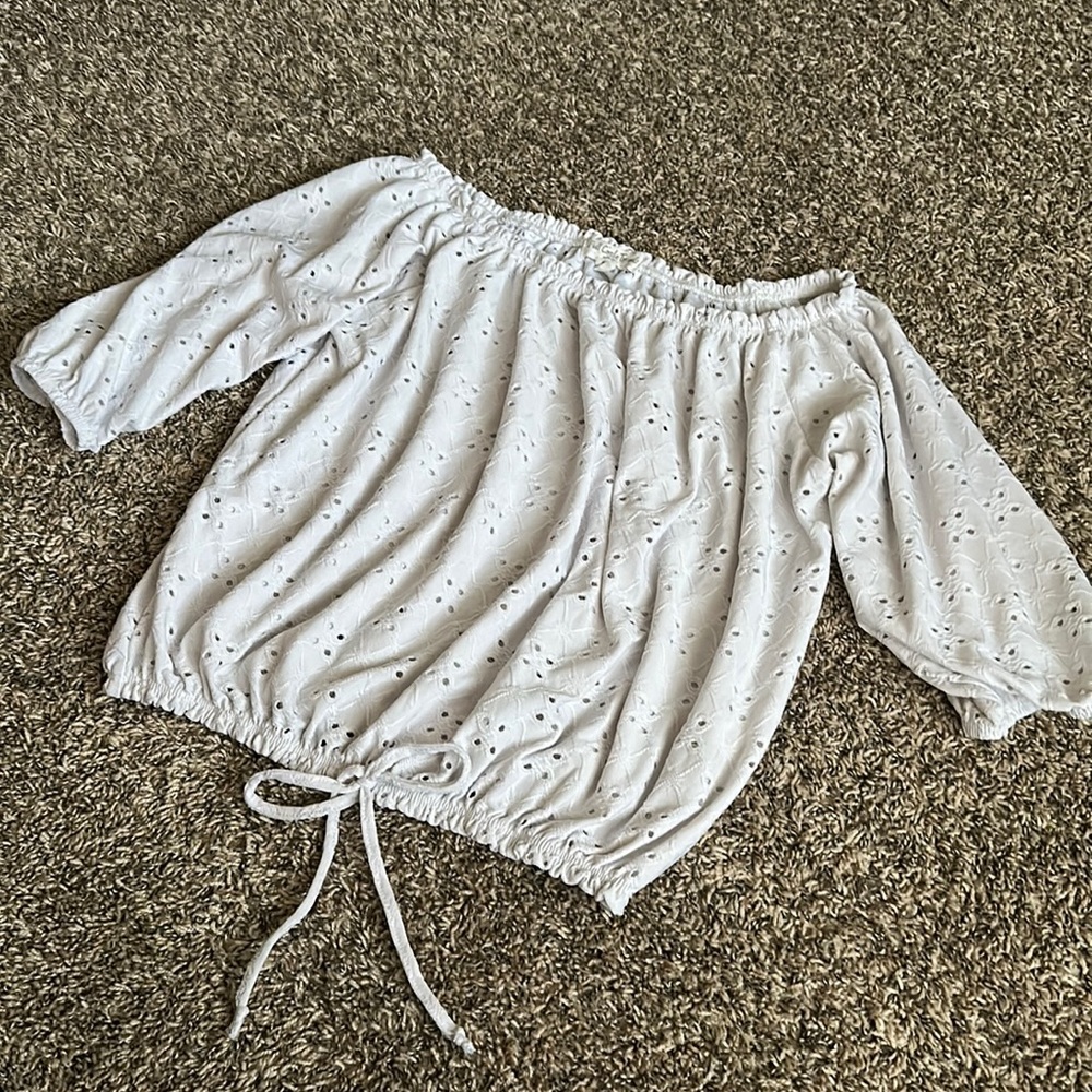 white eyelet off-shoulder top